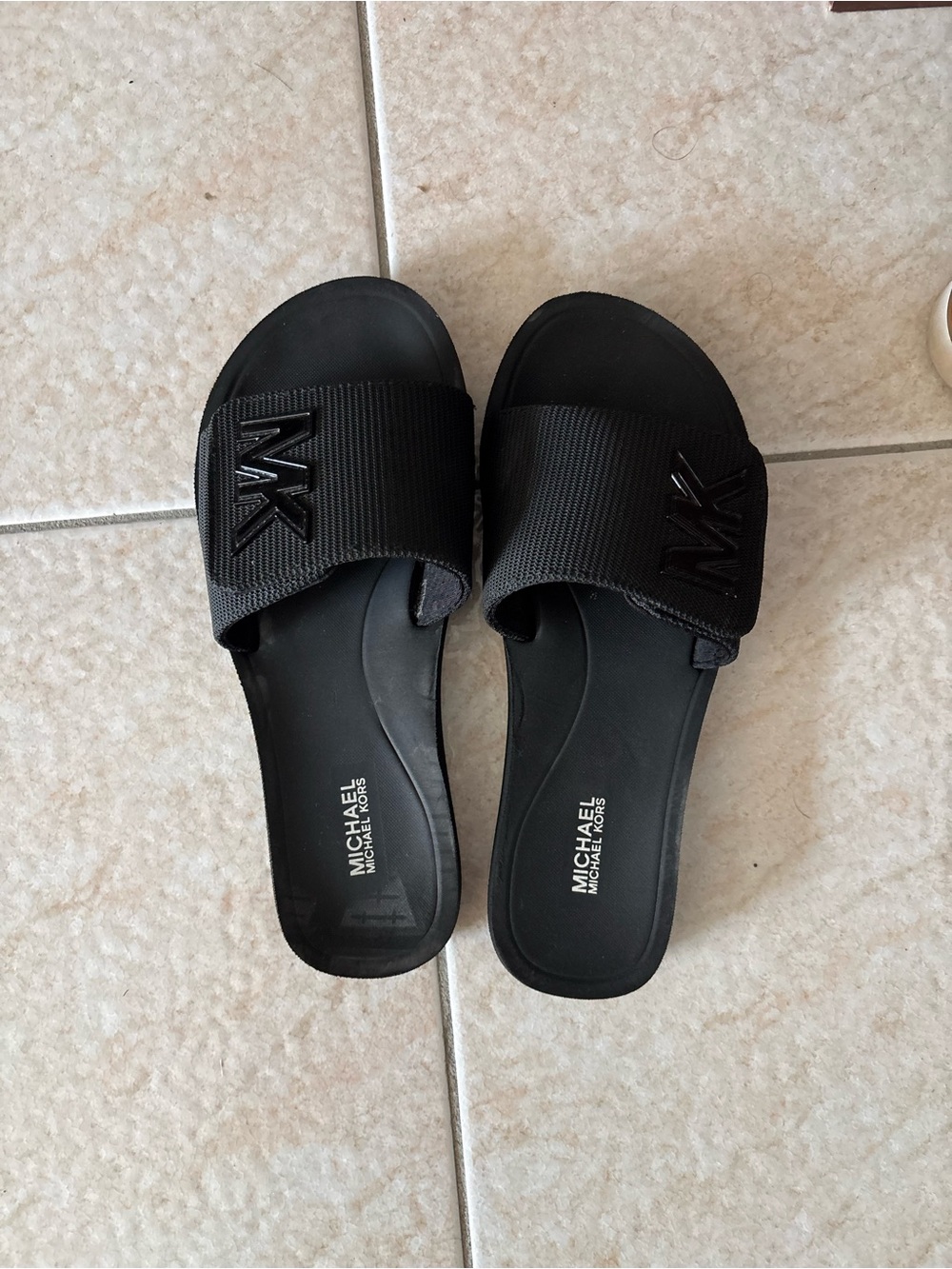Michael Kors Black Slip-On MK Logo Slide Sandals